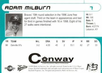 1999 Multi-Ad Myrtle Beach Pelicans #7 Adam Milburn Back