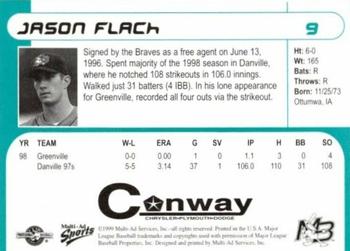 1999 Multi-Ad Myrtle Beach Pelicans #9 Jason Flach Back