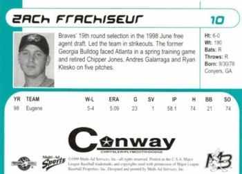 1999 Multi-Ad Myrtle Beach Pelicans #10 Zach Frachiseur Back