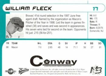 1999 Multi-Ad Myrtle Beach Pelicans #17 William Fleck Back