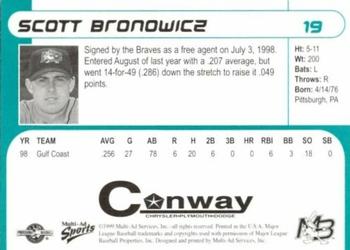 1999 Multi-Ad Myrtle Beach Pelicans #19 Scott Bronowicz Back