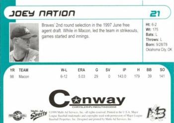 1999 Multi-Ad Myrtle Beach Pelicans #21 Joey Nation Back
