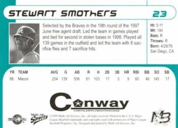 1999 Multi-Ad Myrtle Beach Pelicans #23 Stewart Smothers Back