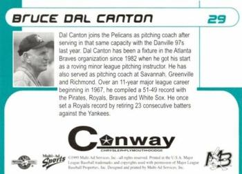 1999 Multi-Ad Myrtle Beach Pelicans #29 Bruce Dal Canton Back
