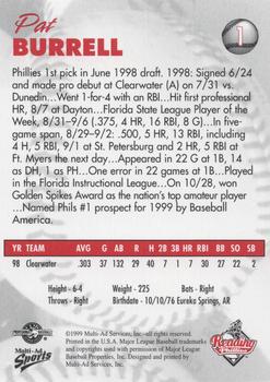 1999 Multi-Ad Reading Phillies Update #1 Pat Burrell Back