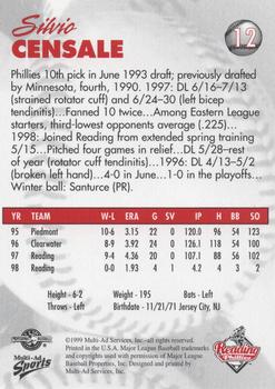 1999 Multi-Ad Reading Phillies Update #12 Silvio Censale Back