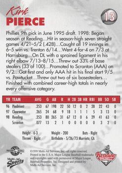 1999 Multi-Ad Reading Phillies Update #13 Kirk Pierce Back