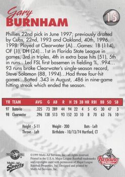 1999 Multi-Ad Reading Phillies Update #15 Gary Burnham Back