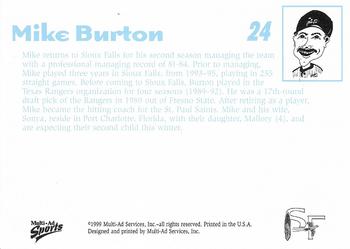 1999 Multi-Ad Sioux Falls Canaries #NNO Mike Burton Back