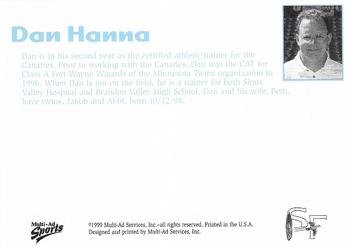1999 Multi-Ad Sioux Falls Canaries #NNO Dan Hanna Back