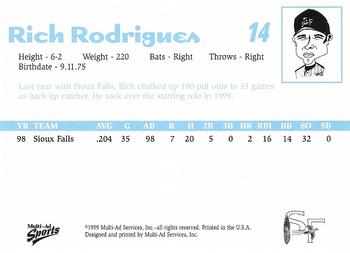 1999 Multi-Ad Sioux Falls Canaries #NNO Rich Rodrigues Back
