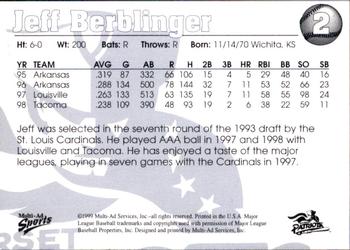 1999 Multi-Ad Somerset Patriots #2 Jeff Berblinger Back