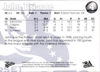 1999 Multi-Ad Somerset Patriots #4 John Briscoe Back