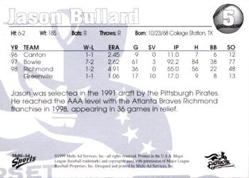 1999 Multi-Ad Somerset Patriots #5 Jason Bullard Back