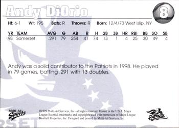 1999 Multi-Ad Somerset Patriots #8 Andy DiOrio Back