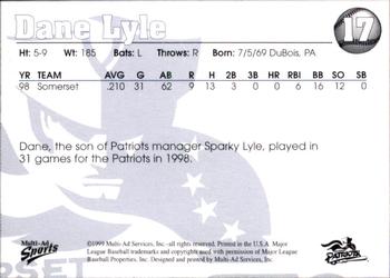 1999 Multi-Ad Somerset Patriots #17 Dane Lyle Back