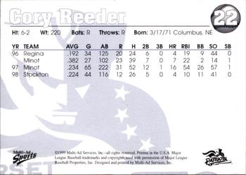1999 Multi-Ad Somerset Patriots #22 Cory Reeder Back