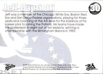 1999 Multi-Ad Somerset Patriots #30 Jeff Capriotti Back