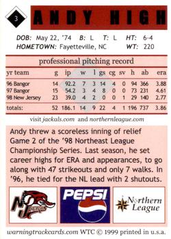 1999 Warning Track New Jersey Jackals #3 Andy High Back