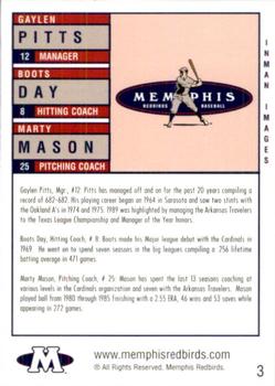 1999 Memphis Redbirds #3 Boots Day / Gaylen Pitts / Marty Mason Back