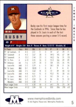 1999 Memphis Redbirds #5 Mike Busby Back