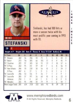 1999 Memphis Redbirds #6 Mike Stefanski Back