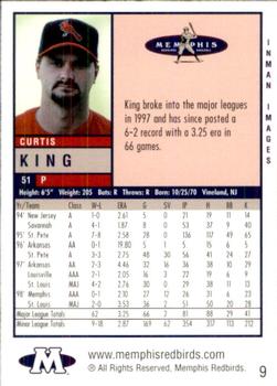 1999 Memphis Redbirds #9 Curtis King Back