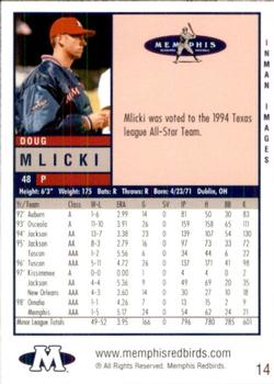 1999 Memphis Redbirds #14 Doug Mlicki Back