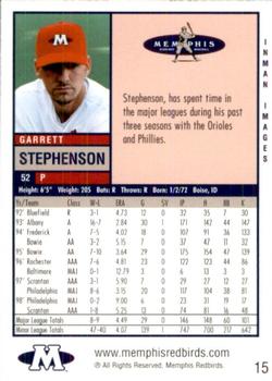 1999 Memphis Redbirds #15 Garrett Stephenson Back