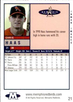 1999 Memphis Redbirds #21 Chris Haas Back