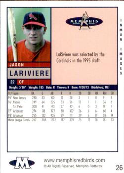 1999 Memphis Redbirds #26 Jason Lariviere Back