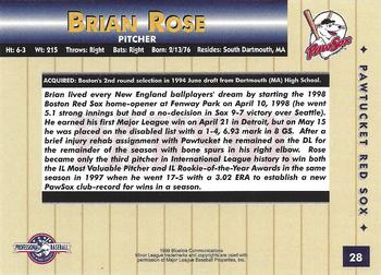 1999 Blueline Pawtucket Red Sox #28 Brian Rose Back
