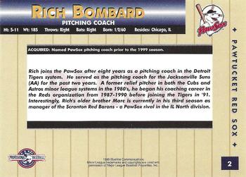1999 Blueline Pawtucket Red Sox #2 Rich Bombard Back