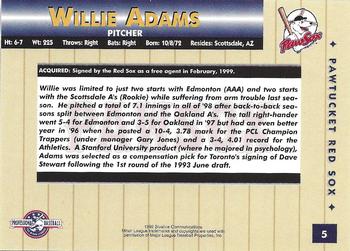 1999 Blueline Pawtucket Red Sox #5 Willie Adams Back