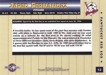 1999 Blueline Pawtucket Red Sox #13 Jared Fernandez Back