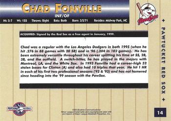 1999 Blueline Pawtucket Red Sox #14 Chad Fonville Back