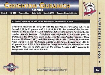 1999 Blueline Pawtucket Red Sox #16 Creighton Gubanich Back