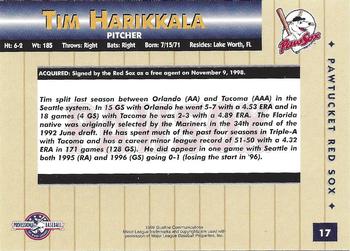 1999 Blueline Pawtucket Red Sox #17 Tim Harikkala Back