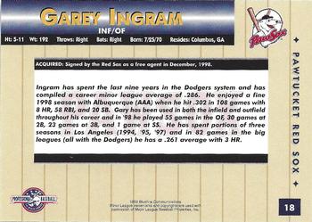 1999 Blueline Pawtucket Red Sox #18 Garey Ingram Back