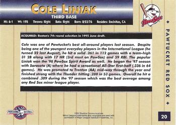 1999 Blueline Pawtucket Red Sox #20 Cole Liniak Back