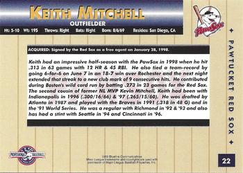 1999 Blueline Pawtucket Red Sox #22 Keith Mitchell Back