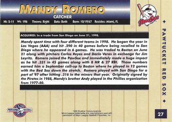 1999 Blueline Pawtucket Red Sox #27 Mandy Romero Back