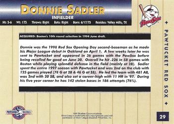 1999 Blueline Pawtucket Red Sox #29 Donnie Sadler Back