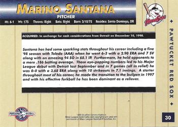 1999 Blueline Pawtucket Red Sox #30 Marino Santana Back