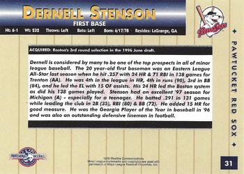 1999 Blueline Pawtucket Red Sox #31 Dernell Stenson Back