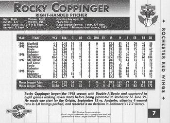 1999 Blueline Rochester Red Wings #7 Rocky Coppinger Back