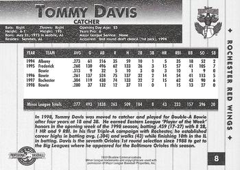 1999 Blueline Rochester Red Wings #8 Tommy Davis Back