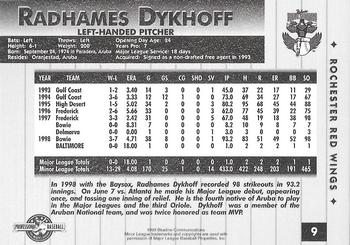 1999 Blueline Rochester Red Wings #9 Radhames Dykhoff Back