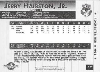 1999 Blueline Rochester Red Wings #12 Jerry Hairston Jr. Back