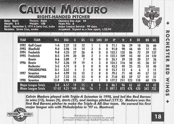 1999 Blueline Rochester Red Wings #18 Calvin Maduro Back